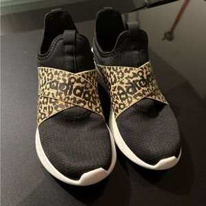 Adidas Black and Leopard Slip-On Sneakers, Women’s Size 9, Good Used Condition